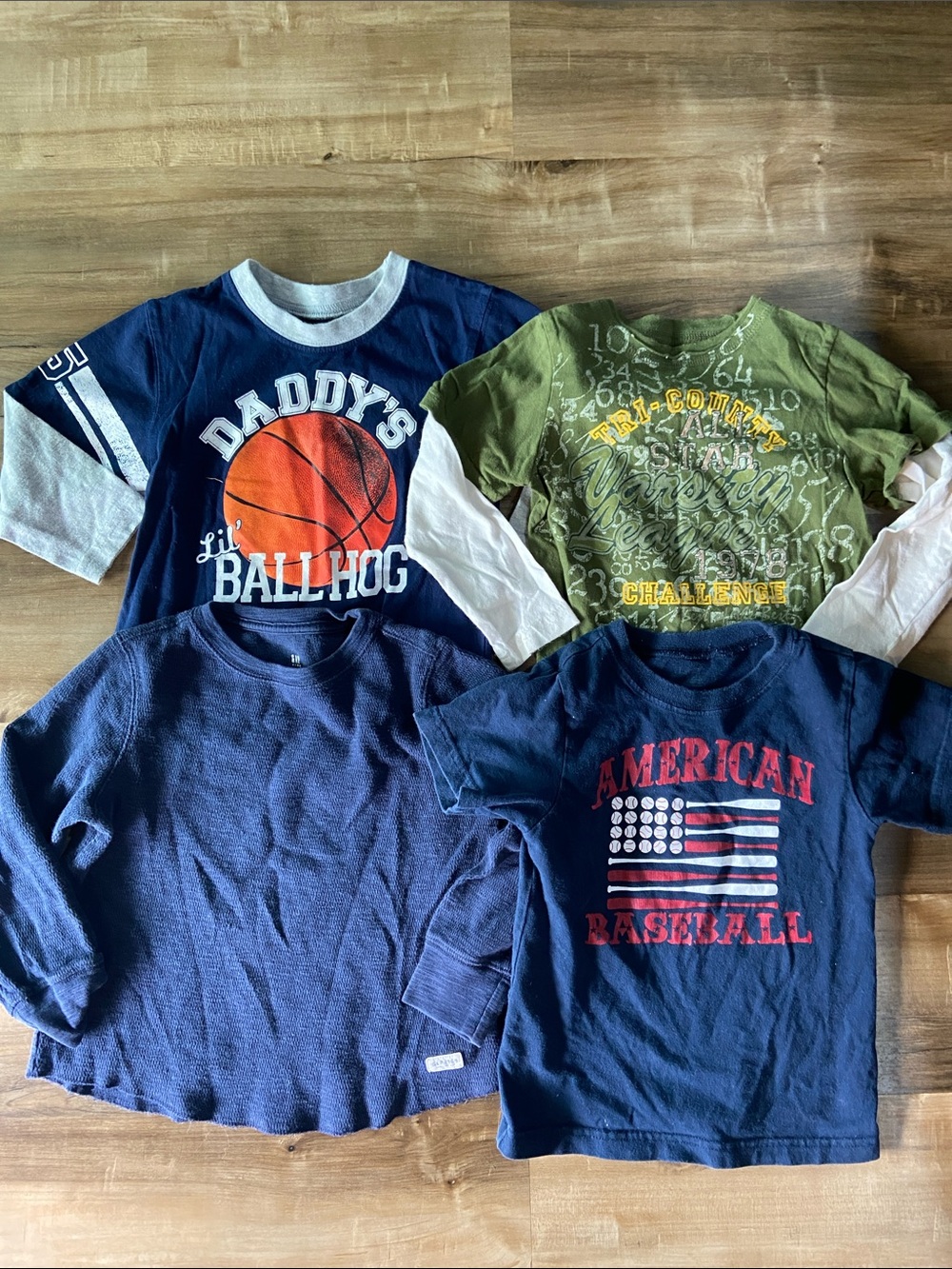 GAP Navy & Olive Long Sleeve Graphic Tees - Basketball & Baseball